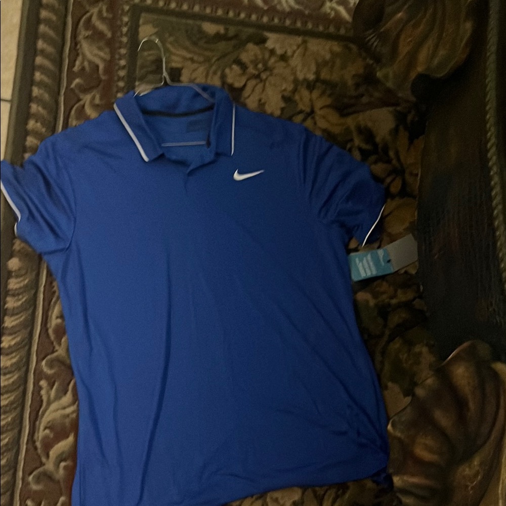 Nike Blue Athletic Polo Shirt with White Trim